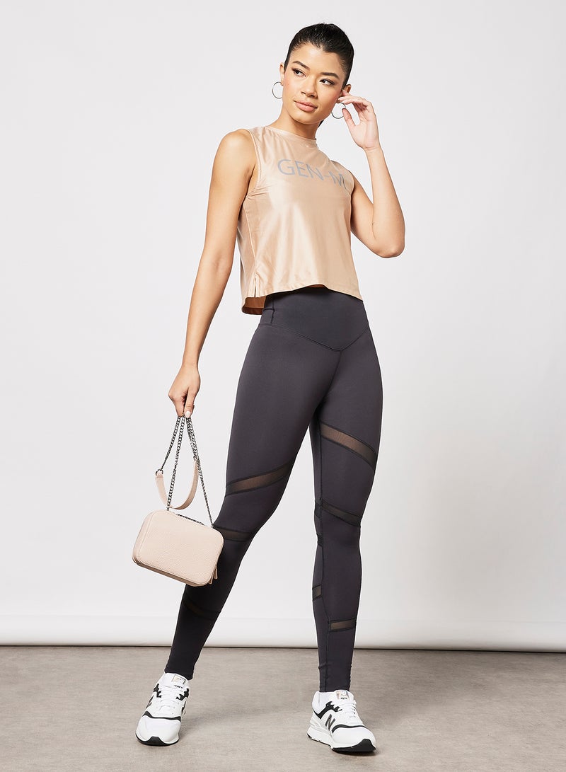 Sivvi x GenM - Logo Crop Tank Top Beige - Image 1