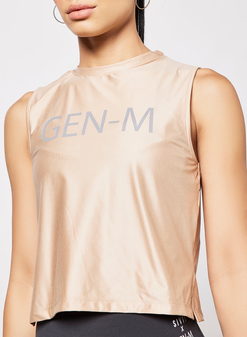 Sivvi x GenM - Logo Crop Tank Top Beige - Image 1