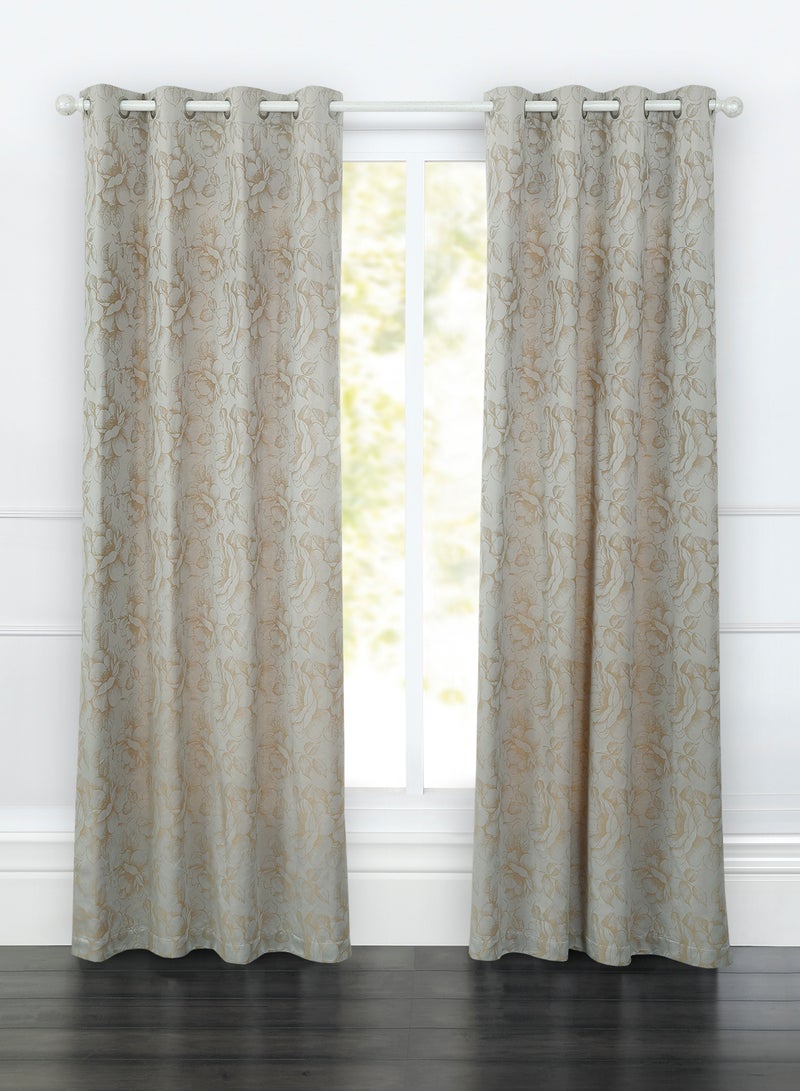 هوم تاون زوج من الستائر الجاكاردية مع حلقات التثبيت - Image 1