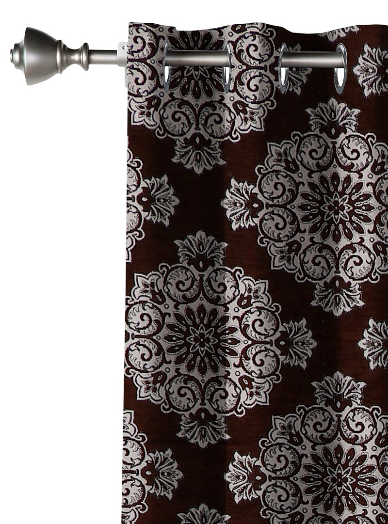 Hometown HOME TOWN 2-Piece Printed out Eyelet Ring Top Window Curtains - 2PK Set Chennile Brown/White 135 x 240cm  - Image 2
