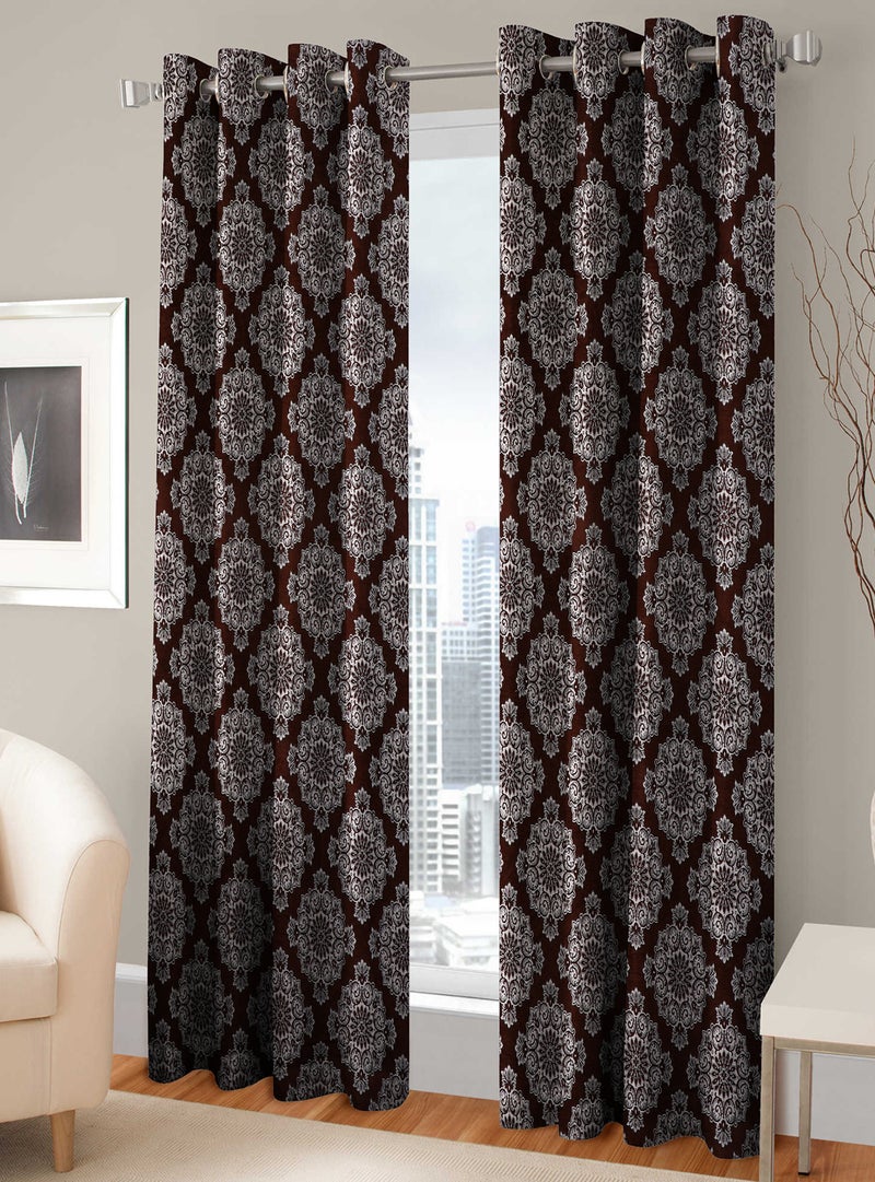 Hometown HOME TOWN 2-Piece Printed out Eyelet Ring Top Window Curtains - 2PK Set Chennile Brown/White 135 x 240cm  - Image 4