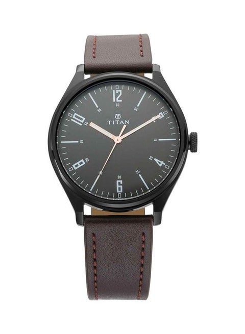 Men's Workwear Black Dial & Brown Leather Strap Watch   1802NL01