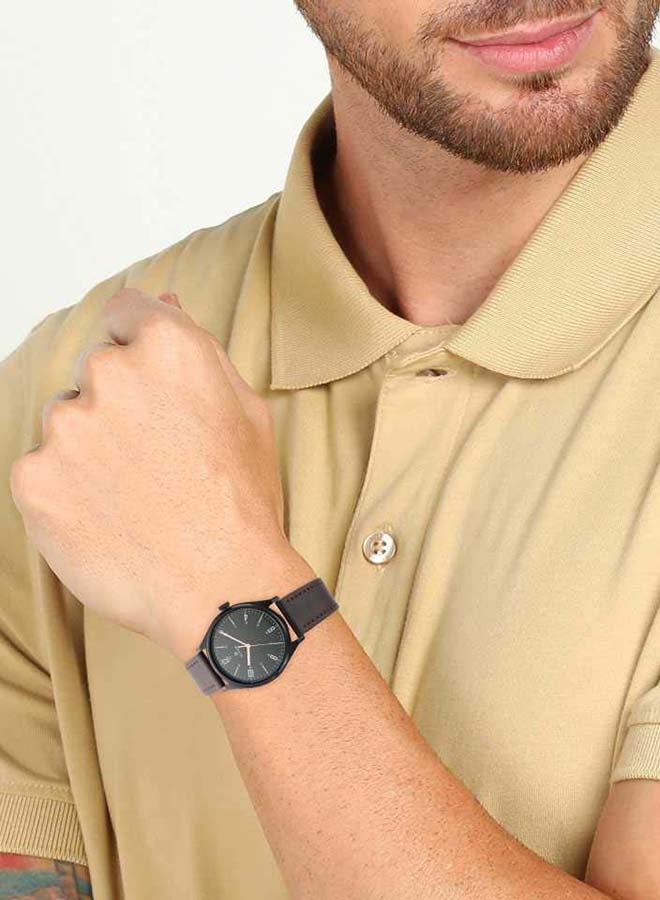 TITAN - Men's Workwear Black Dial & Brown Leather Strap Watch   1802NL01 - Image 1