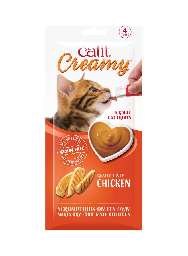Catit Pack of 4 Creamy Lickable Cat Treat Chicken Flavor 4 Tubes Orange 4x10grams - Image 1