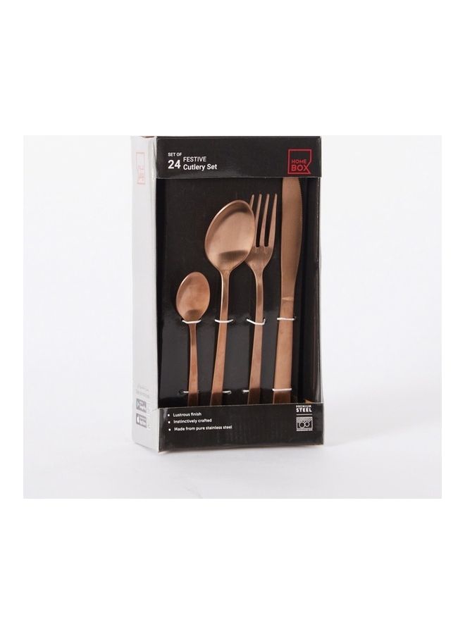 Home Box - 24-Piece Copper Matte Finish Festive Cutlery Set Brown 22cm - Image 1