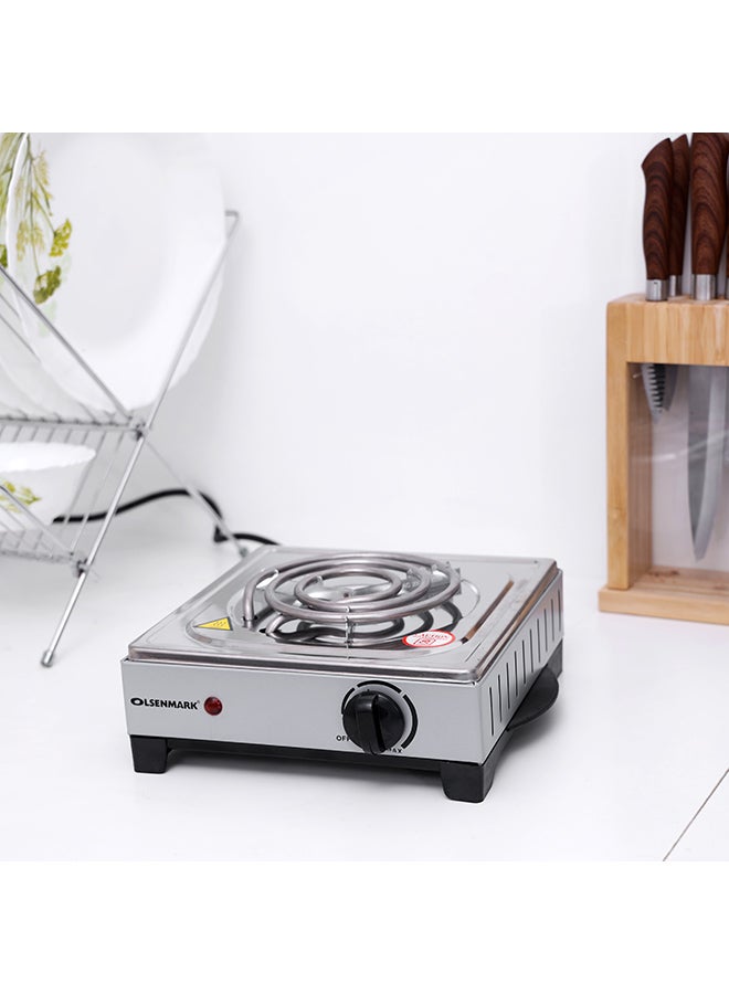 Olsenmark - Single Burner Electric Hot Plate With Over Heat Protection, Auto-thermostat Control, Non-stick Coating, Operating Indicator Light: On/Off  And Compact & Portable 1000 W OMHP2093 Silver - Image 1