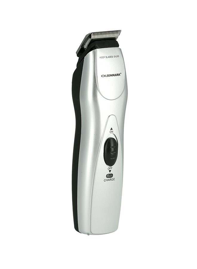 Olsenmark - Rechargeable Hair Trimmer  with Chromium Steel Blade - LED indicator light, Cordless - 5 Position Attachment with 3 Jawline Comb, Charging stand And Lubricant Oil Silver/Black - Image 1