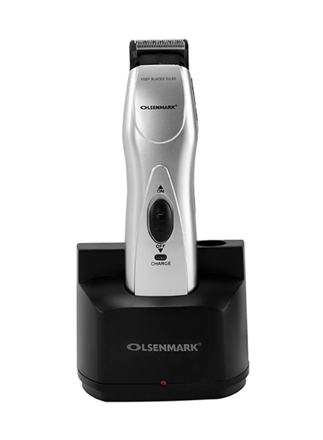 Olsenmark - Rechargeable Hair Trimmer  with Chromium Steel Blade - LED indicator light, Cordless - 5 Position Attachment with 3 Jawline Comb, Charging stand And Lubricant Oil Silver/Black - Image 1