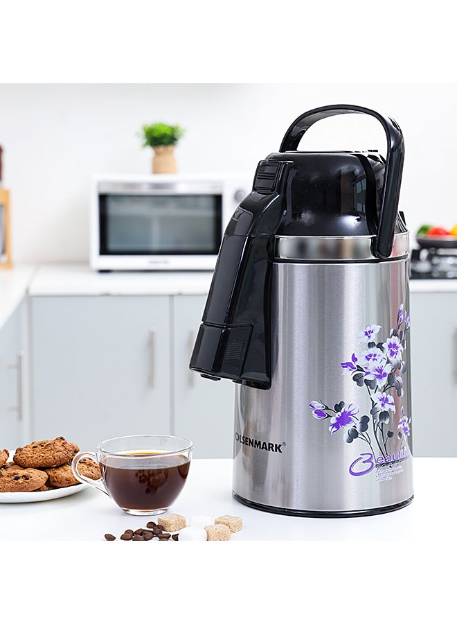 أولسنمارك تُرمس من الستانلس ستيل بطبعة زهور فضي/أسود/أرجواني 2.5لترات - Image 3