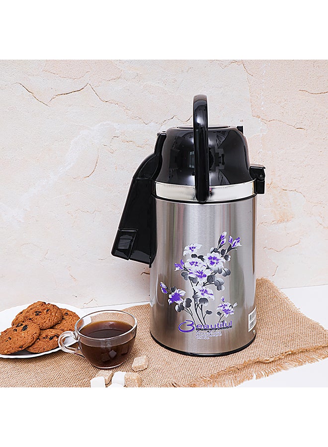 أولسنمارك تُرمس من الستانلس ستيل بطبعة زهور فضي/أسود/أرجواني 2.5لترات - Image 2