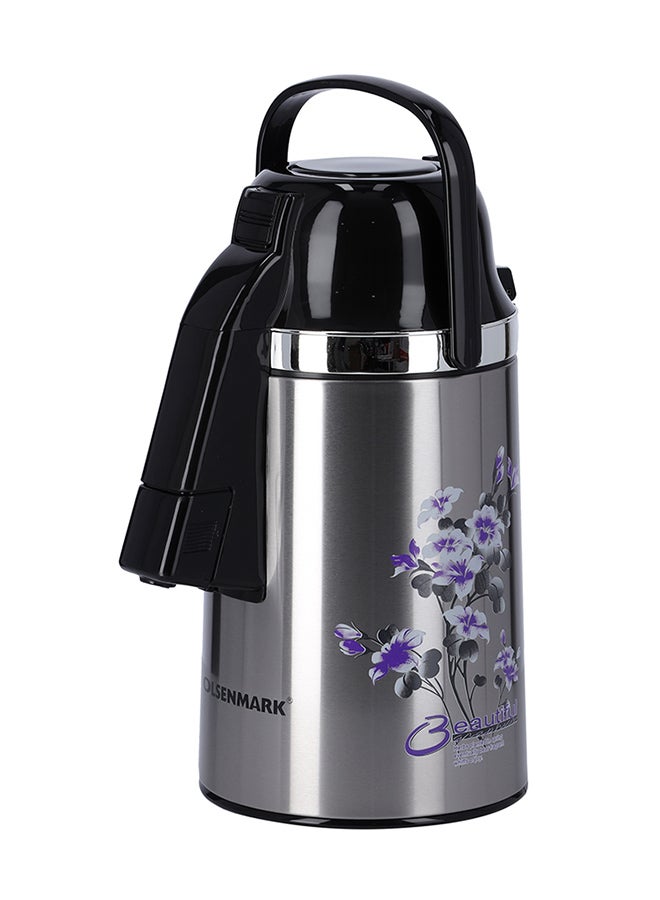 أولسنمارك تُرمس من الستانلس ستيل بطبعة زهور فضي/أسود/أرجواني 2.5لترات - Image 1