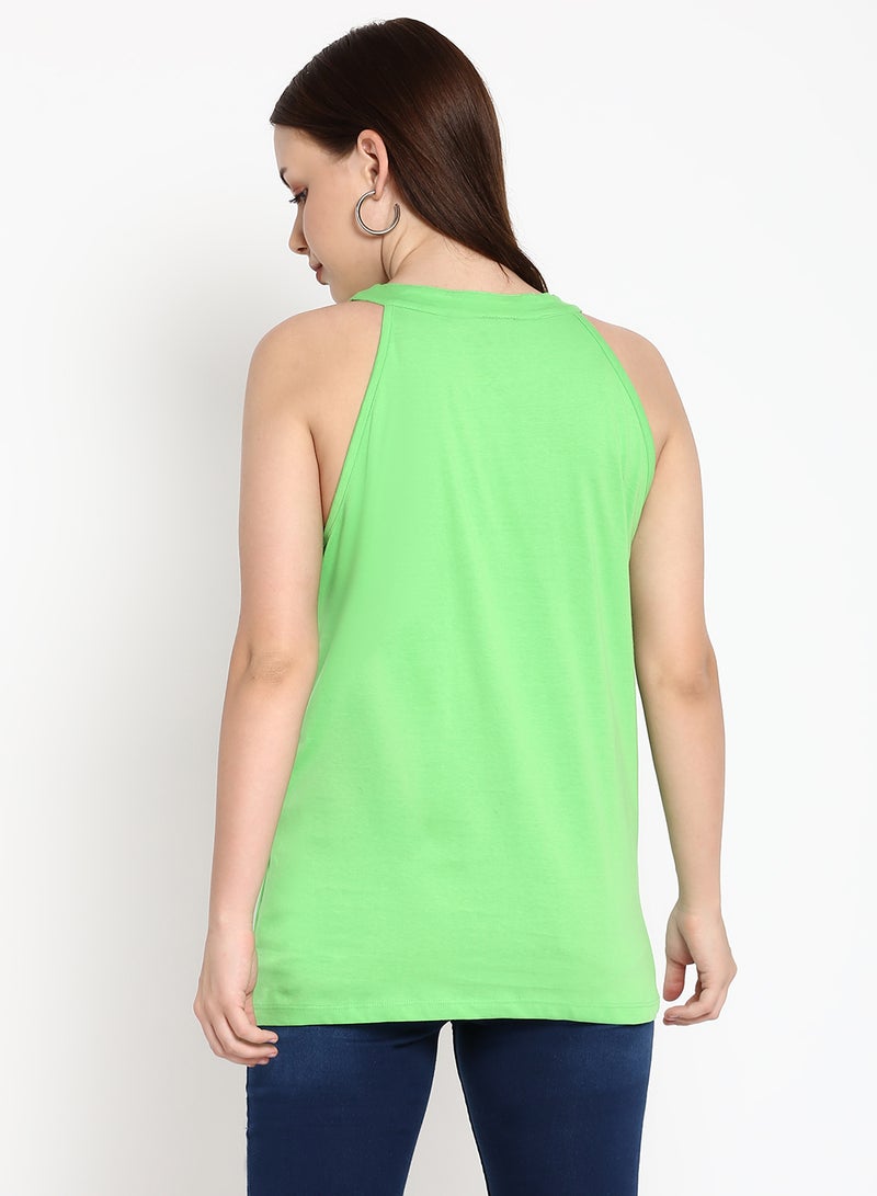 Aila Solid Halter Neck Sleeveless Long T-Shirt Green Ash  - Image 2