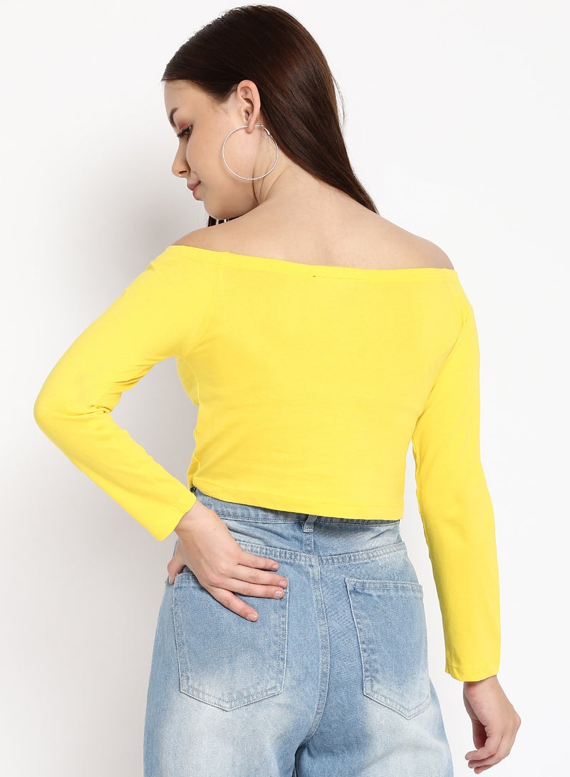 Aila Solid Cotton Jersey Crop Top Yellow  - Image 2