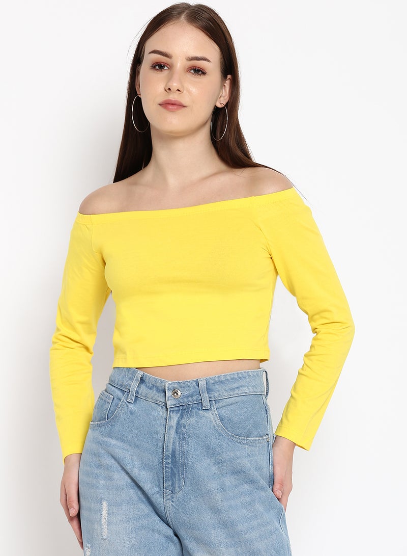 Aila Solid Cotton Jersey Crop Top Yellow  - Image 1