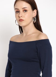Aila Solid Cotton Jersey Crop Top Blue  - Image 4