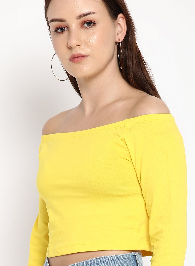 Aila Solid Cotton Jersey Crop Top Yellow  - Image 4