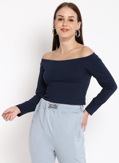 Aila Solid Cotton Jersey Crop Top Blue  - Image 1