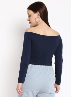 Aila Solid Cotton Jersey Crop Top Blue  - Image 2