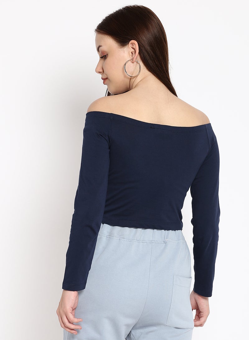 Aila - Solid Cotton Jersey Crop Top Blue - Image 1