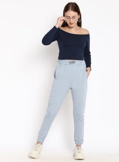 Aila Solid Cotton Jersey Crop Top Blue  - Image 3
