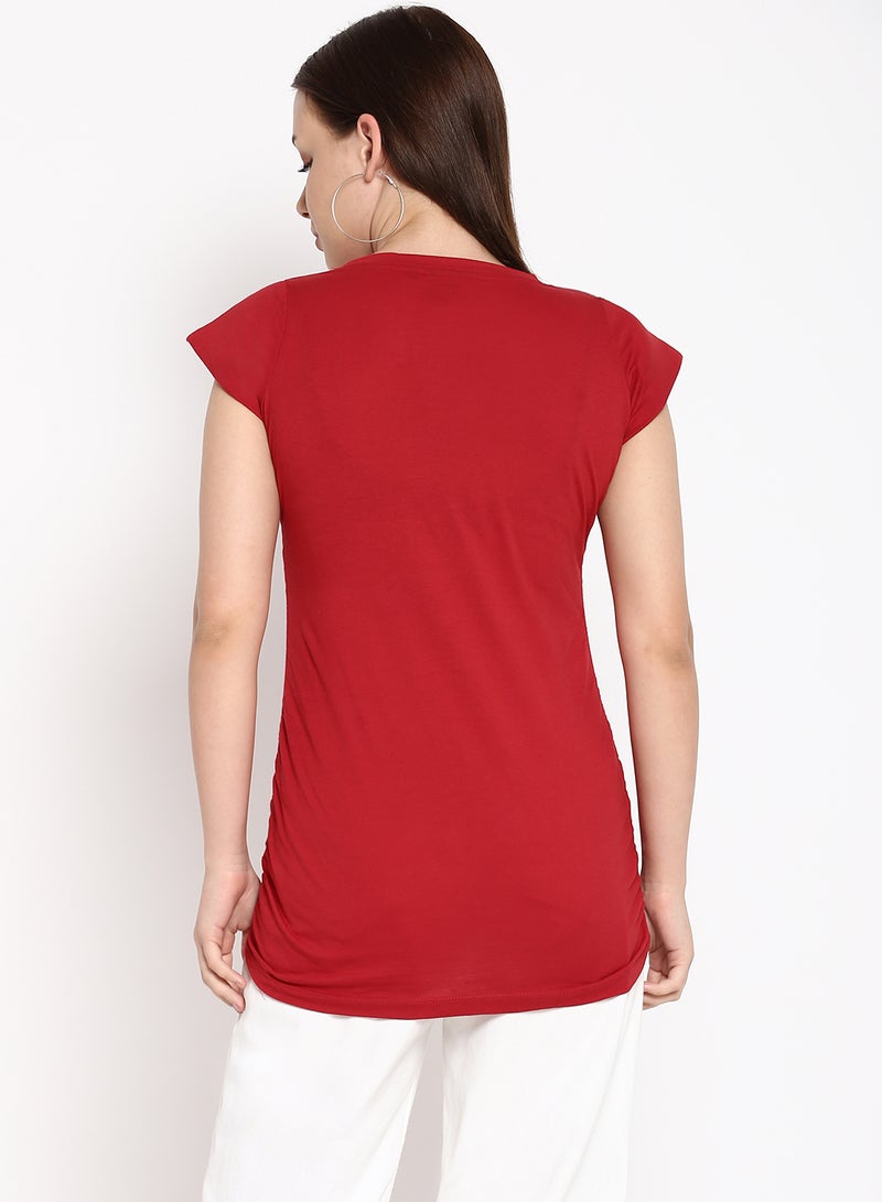 Aila Solid Cotton Jersey T-Shirt Persian Red  - Image 2