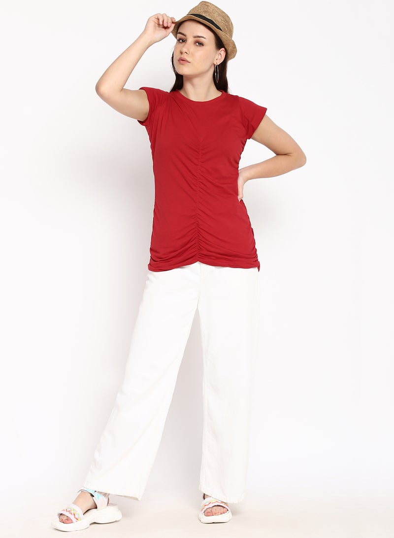 Aila Solid Cotton Jersey T-Shirt Persian Red  - Image 3