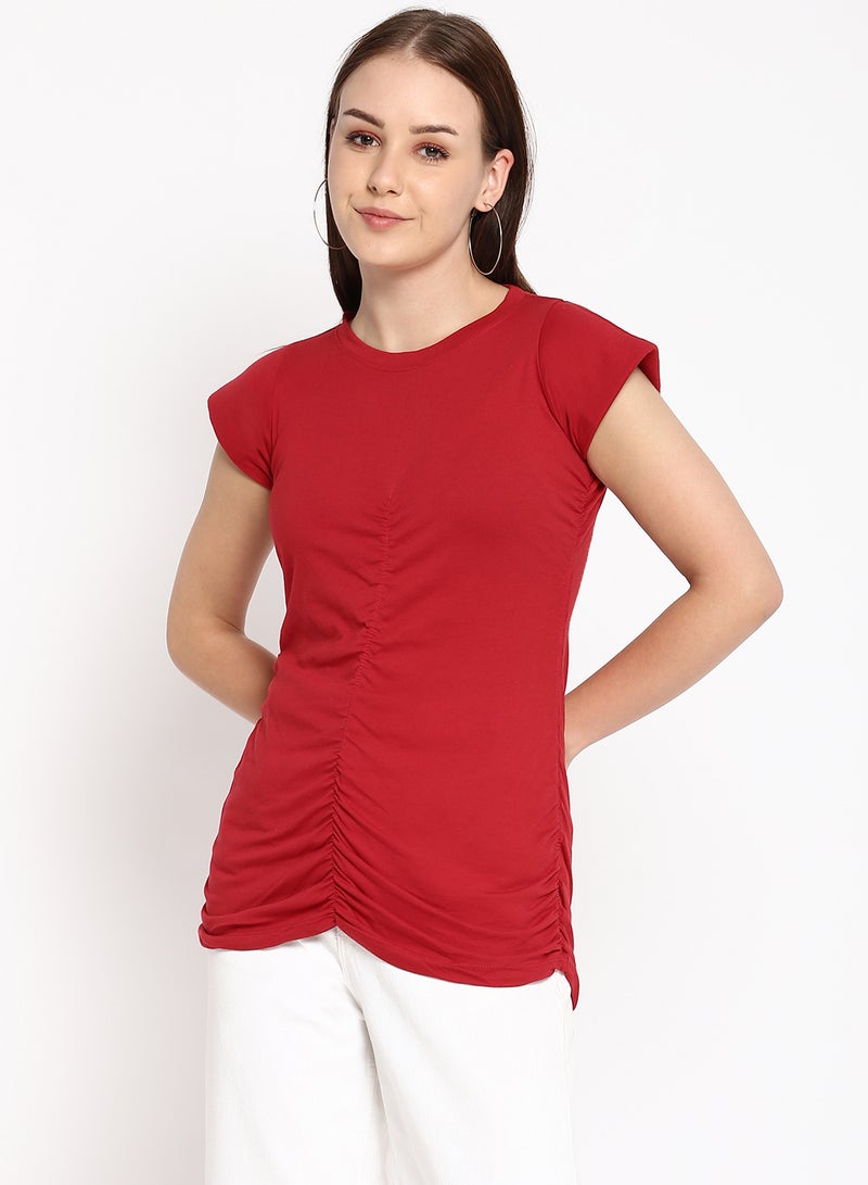 Aila Solid Cotton Jersey T-Shirt Persian Red  - Image 1