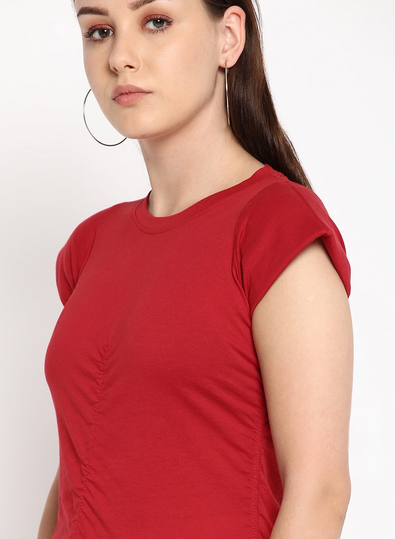 Aila Solid Cotton Jersey T-Shirt Persian Red  - Image 4