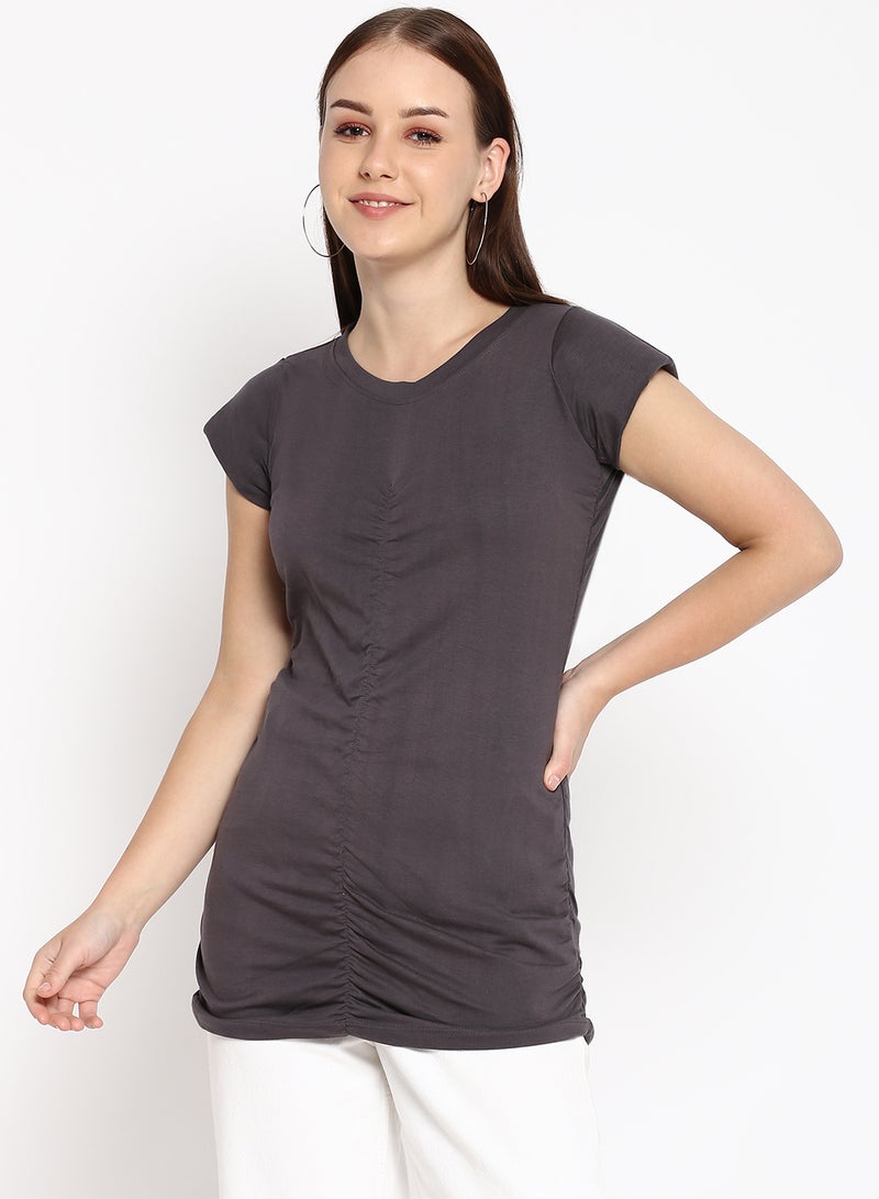 Aila Solid Cotton Jersey T-Shirt Grey  - Image 1