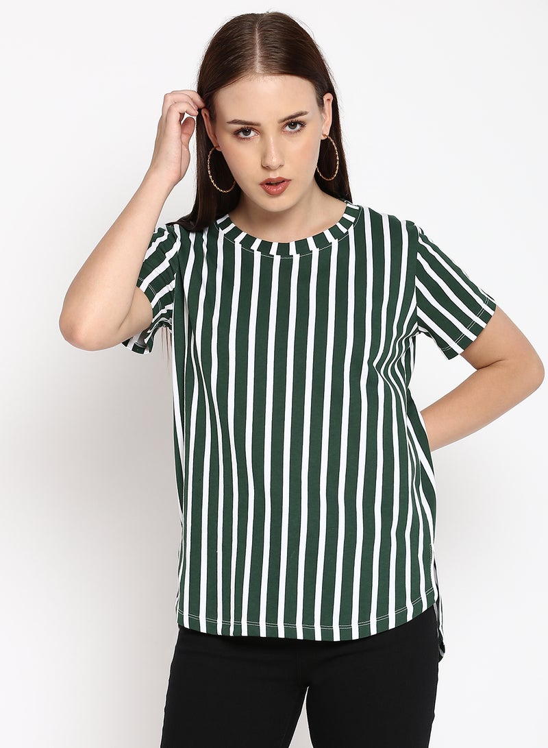 Aila Striped Cotton Jersey T-Shirt Green  - Image 1