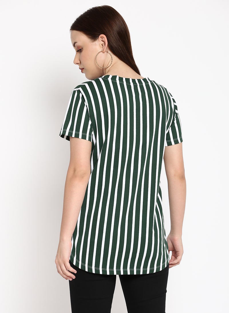 Aila Striped Cotton Jersey T-Shirt Green  - Image 2