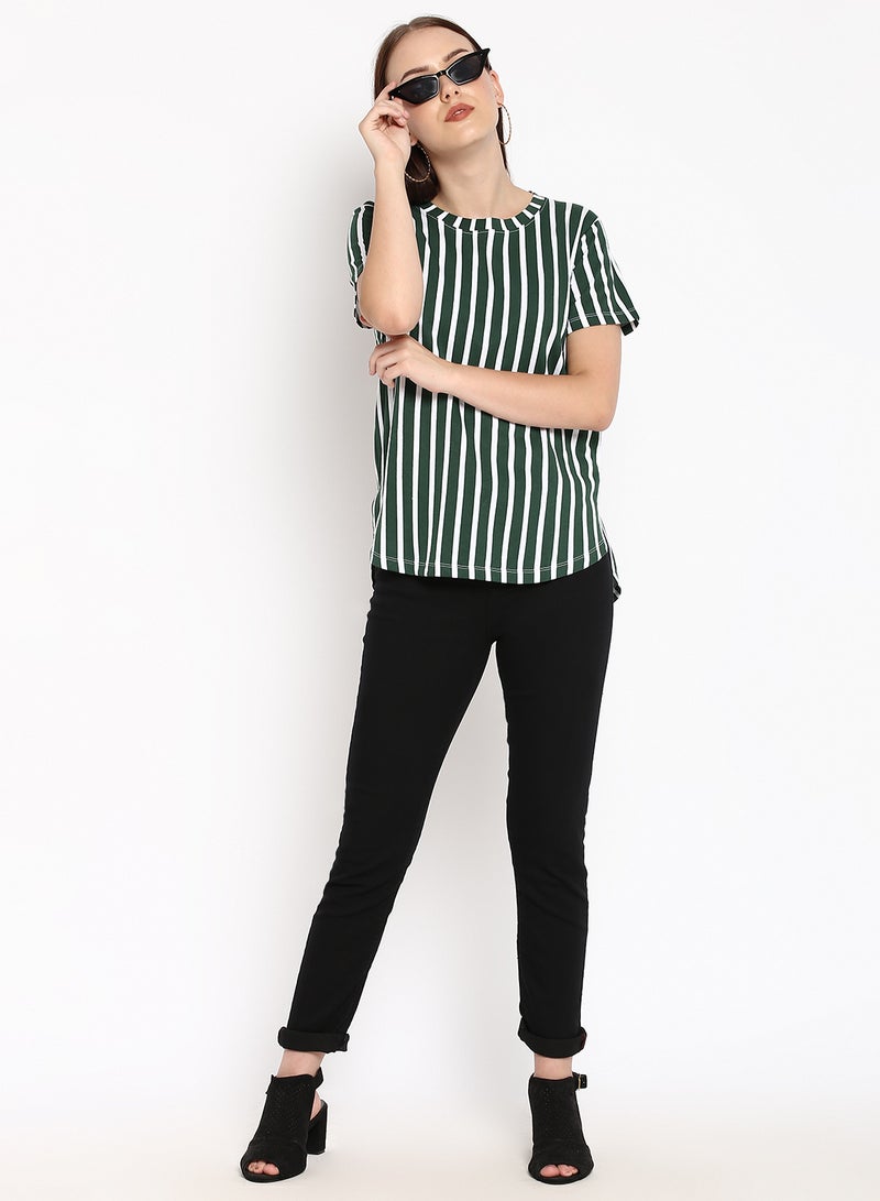 Aila Striped Cotton Jersey T-Shirt Green  - Image 3