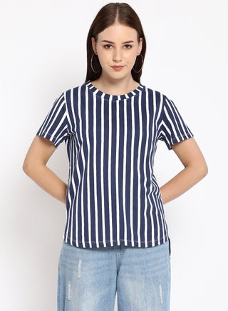 Striped Cotton Jersey T-Shirt Dress Blue - v1639556908/N47593709V_1