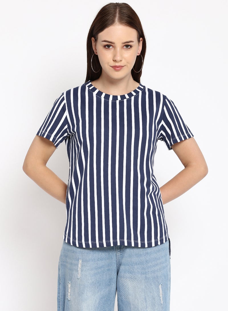 Aila Striped Cotton Jersey T-Shirt Dress Blue  - Image 1