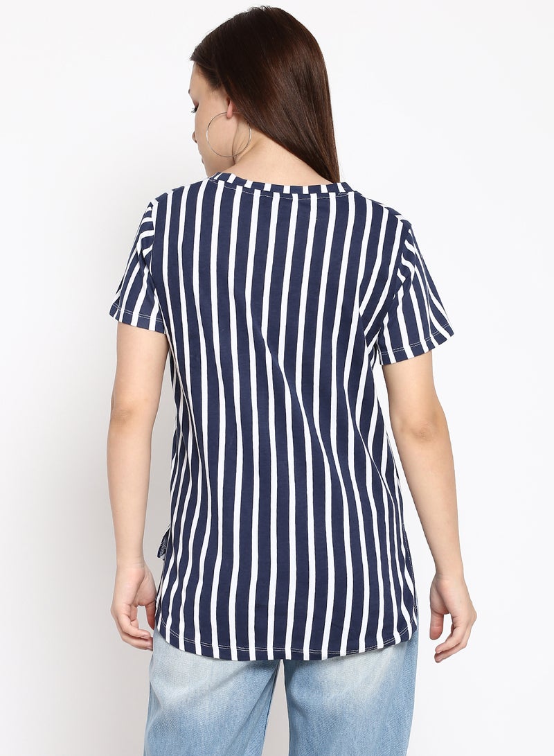 Aila Striped Cotton Jersey T-Shirt Dress Blue  - Image 2