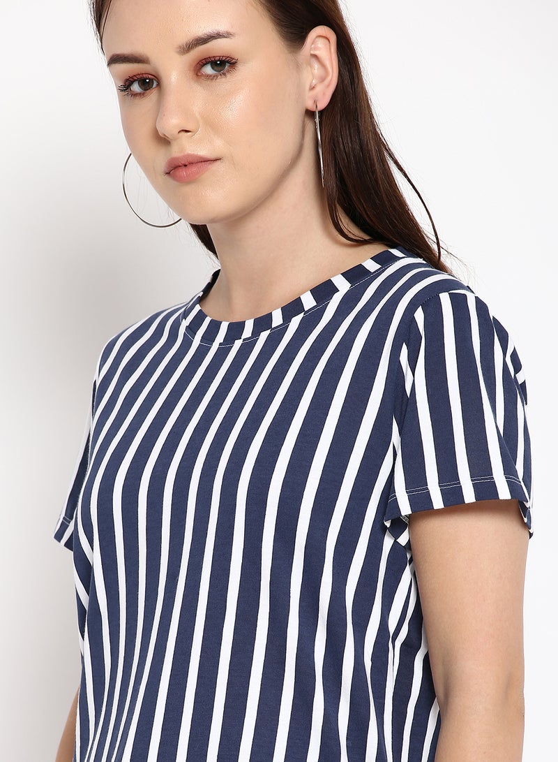 Aila Striped Cotton Jersey T-Shirt Dress Blue  - Image 4
