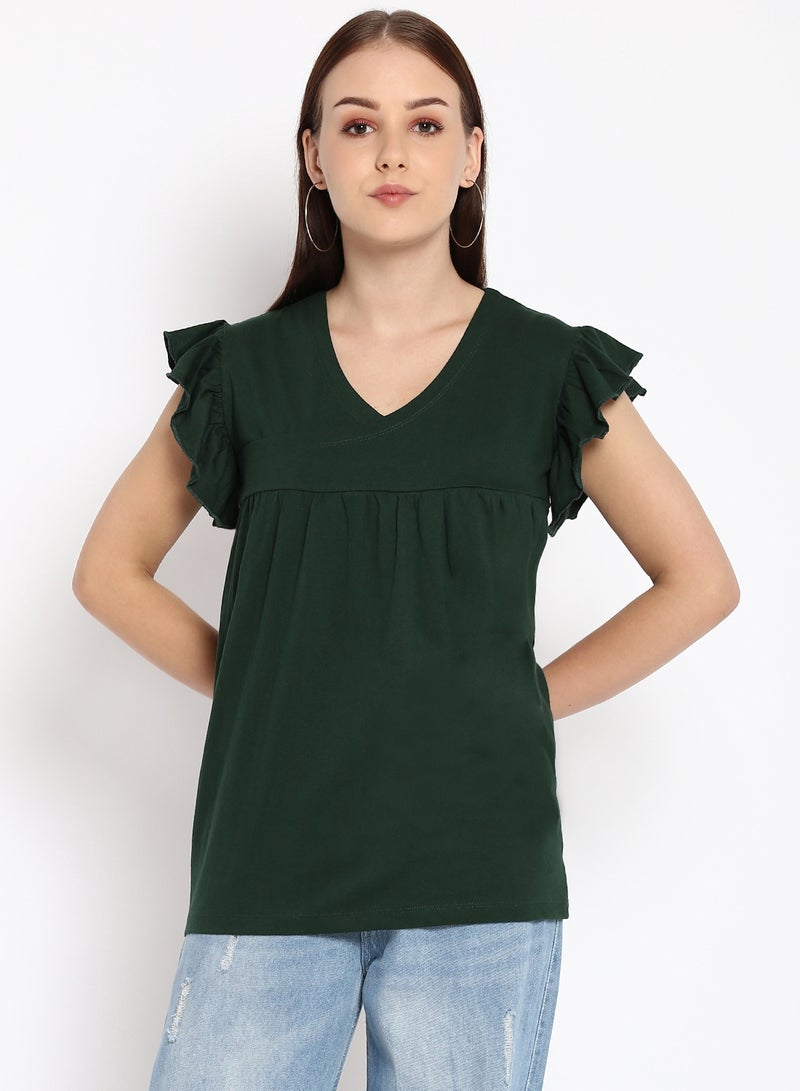 Aila Solid Cotton Jersey T-Shirt Green  - Image 1