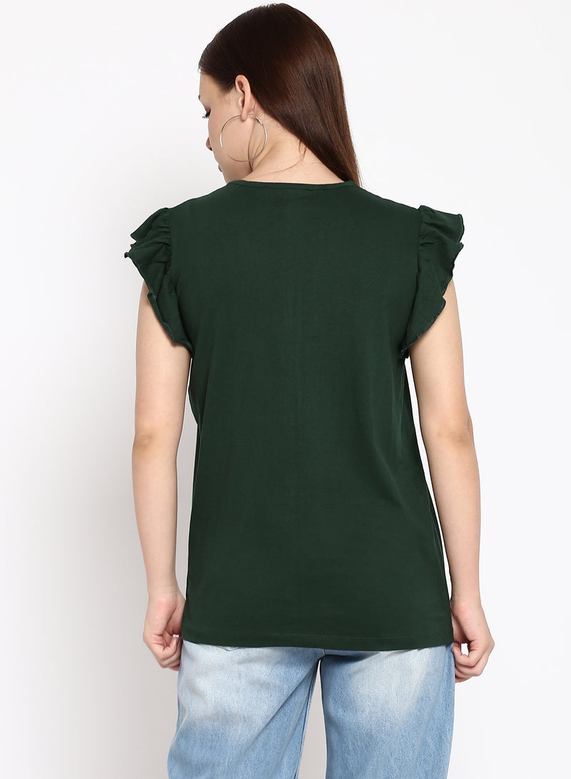 Aila Solid Cotton Jersey T-Shirt Green  - Image 2