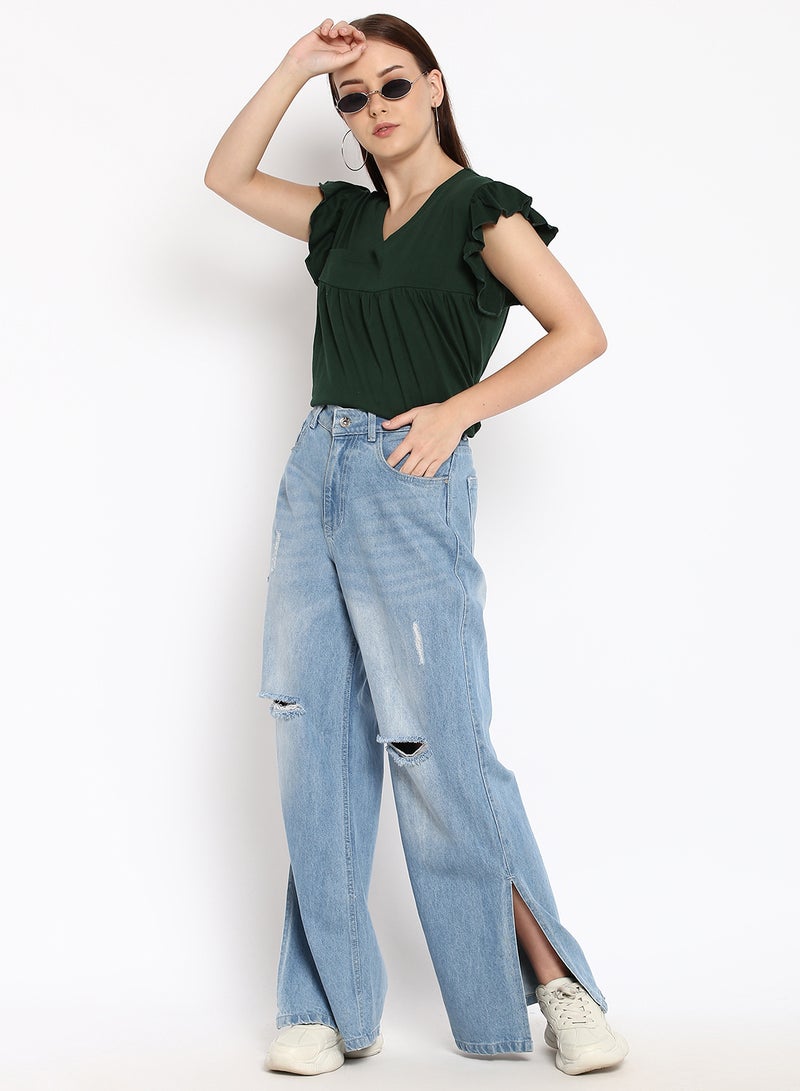 Aila Solid Cotton Jersey T-Shirt Green  - Image 3