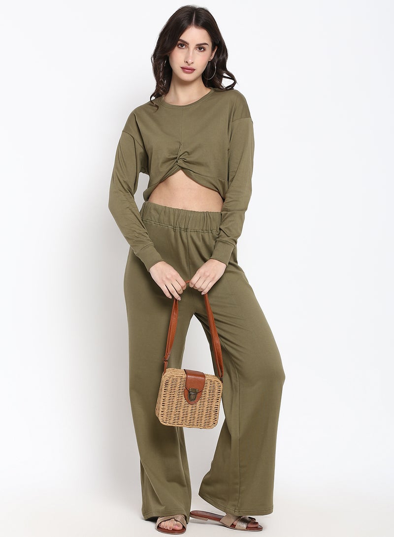 Aila - Twisted Crop Sweat Olive - Image 1