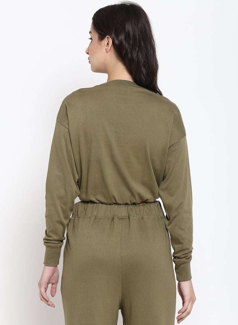 Aila - Twisted Crop Sweat Olive - Image 1