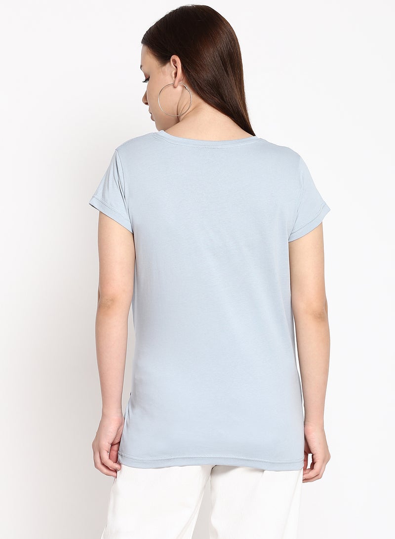 Aila Knot Detail T-Shirt Blue  - Image 2