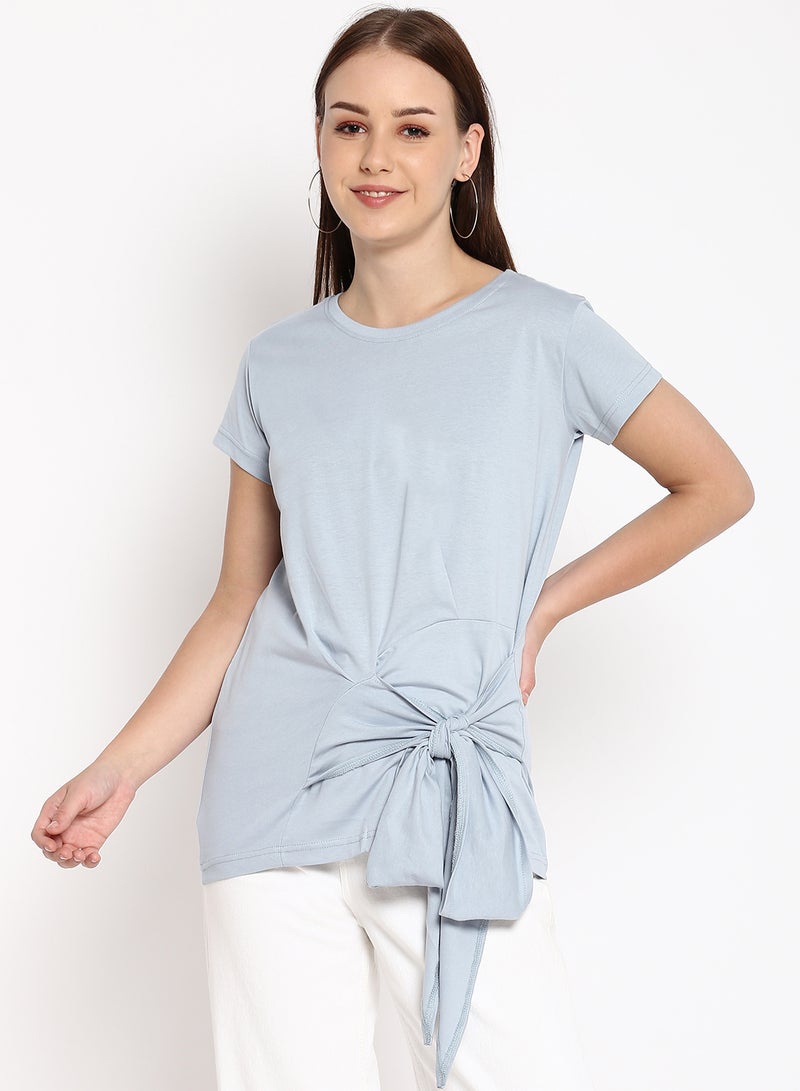 Aila Knot Detail T-Shirt Blue  - Image 1