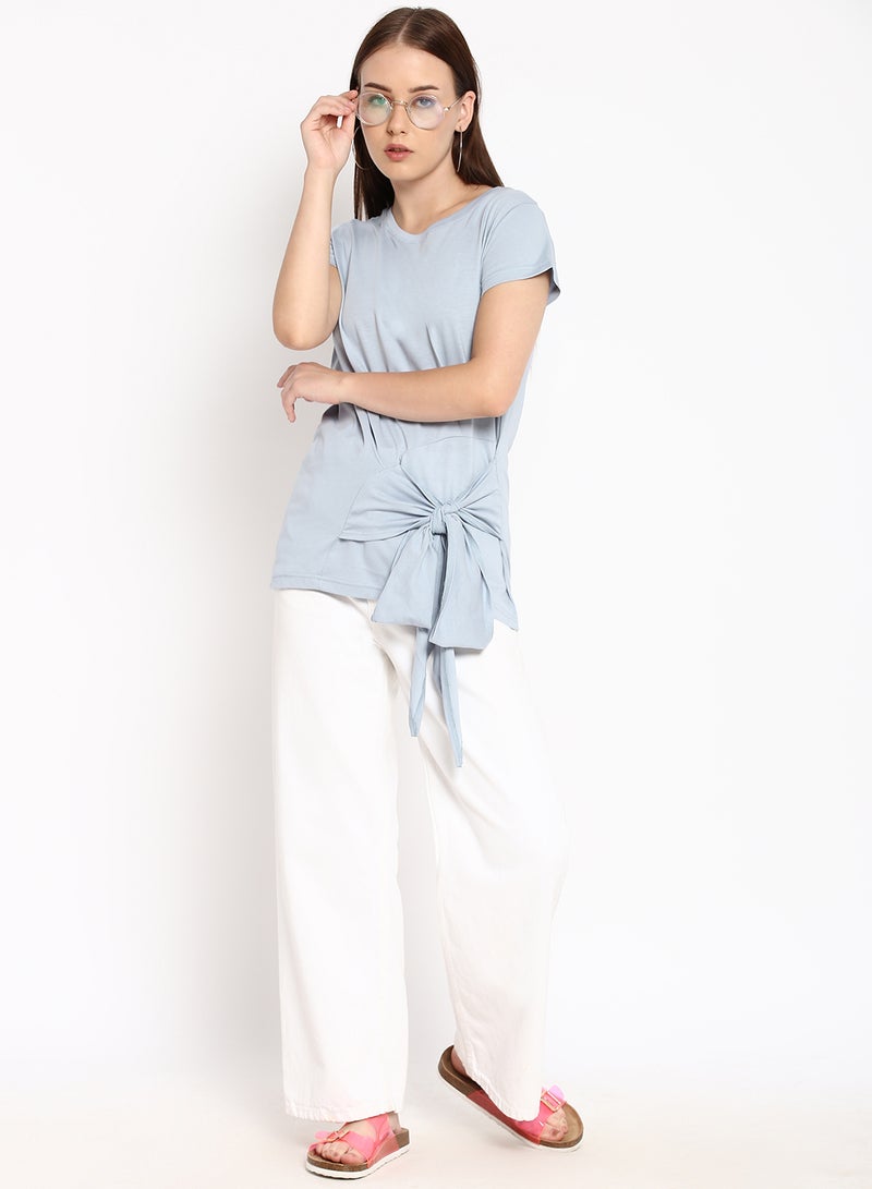 Aila Knot Detail T-Shirt Blue  - Image 3