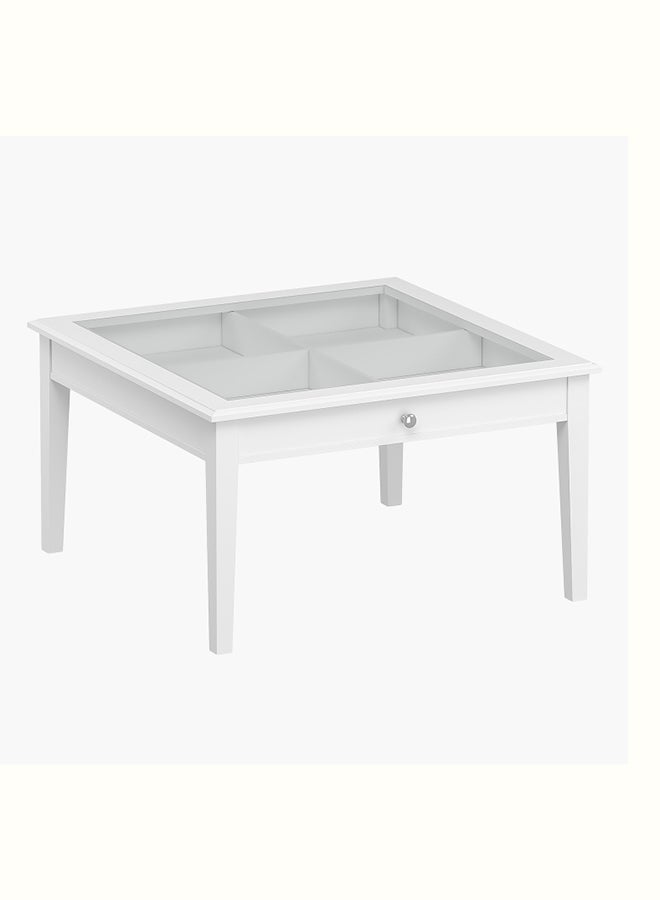 Lawrence Square Coffee Table With Engineered Wood Top Engineered Wood Legs Lacquered Finish With Storage For Living Room White 90x51x51cm