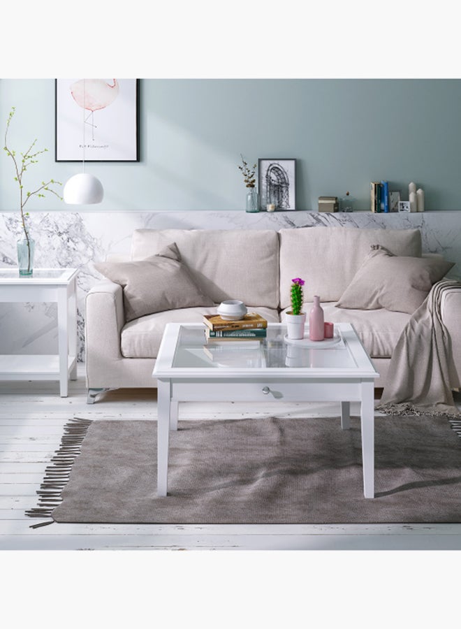Lawrence Square Coffee Table With Engineered Wood Top Engineered Wood Legs Lacquered Finish With Storage For Living Room White 90x51x51cm