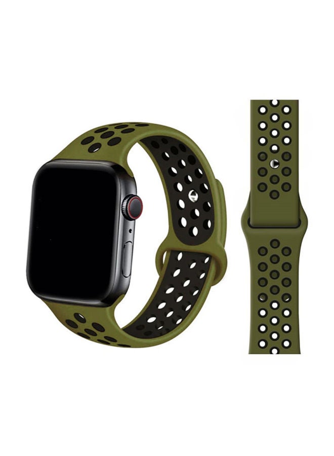 بي إس إن إل - Replacement Silicone Strap 42mm/44mm/45mm/49mm Band For Apple Watch Series 1/2/3/4/5/6/7/8/SE Army Green/Black - Image 1