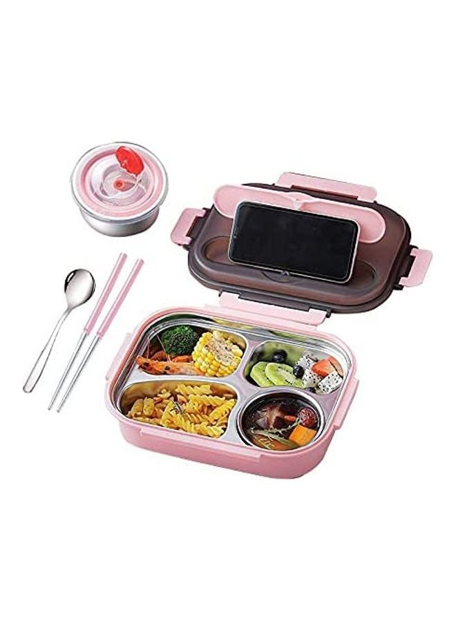 4-Compartments Portable Lunch Box With Spoon And Chopsticks Pink 740grams  - Image 1