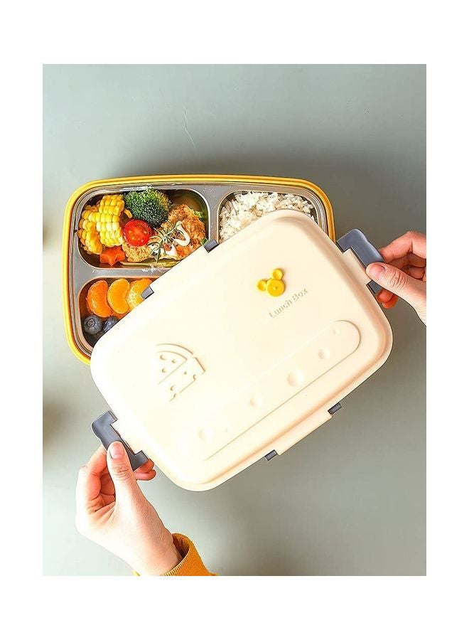 3-Compartments Removable Lunch Box White/Yellow 570grams - Image 4
