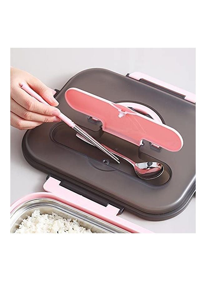 4-Compartments Portable Lunch Box With Spoon And Chopsticks Pink 740grams  - Image 3
